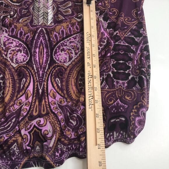 INC International Concepts Top Womens Medium Beaded Purple Paisley Semi Sheer - Picture 11 of 11